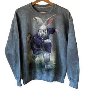 Tie Dye White Rabbit Graphic Sweatshirt Green Bluish Grey Lightweight Sz Md